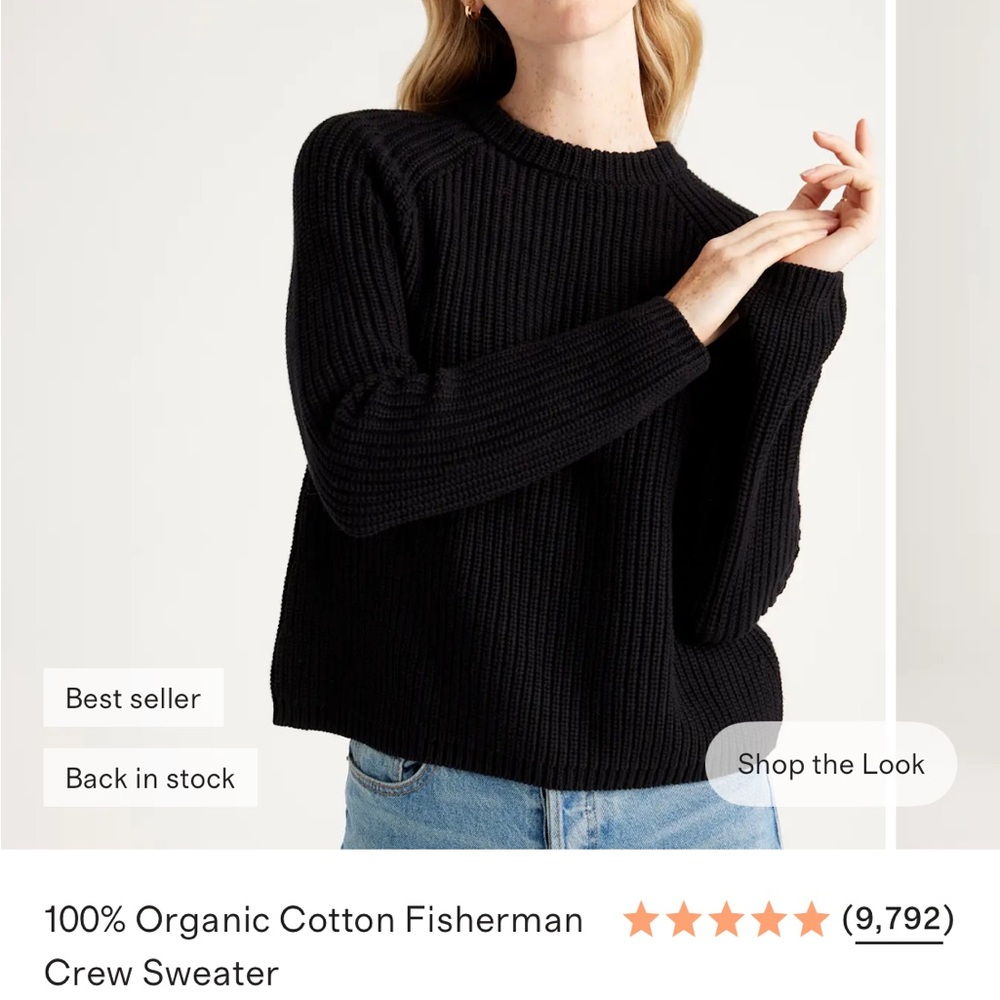 Quince Black Organic Cotton Fisherman Crew Sweater